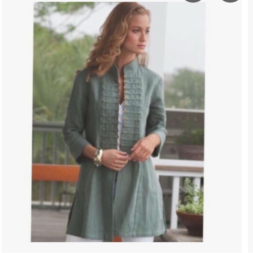Soft Surroundings Green Trench Coat with Relaxed Silhouette (New - Without tag)